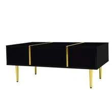 Modern Coffee Table In High-Gloss Black With 2 Drawers.