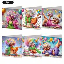 6pcs DIY Diamond Painting Birthday Greeting Card Set, Cute & Happy Grandma Theme Postcards, Unique Handmade Design, New Year Card, Birthday Wishes, Holiday & Event Party Greeting Cards, (Includes 6 Envelopes), Ideal For Expressing Warm Blessings To Elders, Family, And Friends, Diamond Painting Card Postcards To Express Heartfelt Sentiments, Best Gift To Show Your Feelings.