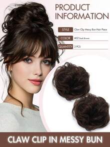 1pc/2pcs Messy Bun Hair Piece With Claw Clip, Real Human Hair Bun, Curly Wavy Fluffy Hair Bun Hair Scrunchie, Medium Brown Ombre Clip-In Hair Bun. Large Messy Bun Hair Piece With Claw Clip, Real Human Hair Bun, Wavy Bun Hair Piece, Updo Hair Piece, Women Claw Clip Ponytail, Wavy Claw Clip Messy Bun Hair Clip, Real Human Hair Bun Hairpiece, Soft Hair Bun Piece, Women Daily Wear. - Multicolor - View 13