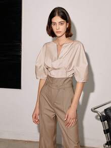 Women's Solid Color High Waisted Straight Leg Casual/Business Pants, Spring And Summer - Khaki - View 4