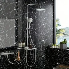 1 Roll Glossy Marble Wallpaper, Waterproof Vinyl Removable Wall Sticker, Suitable For Kitchen, Bathroom, Living Room, Cabinet, Furniture Decoration, Wall Decor, Autumn Aesthetic Paper Wall Paper Wall Stickers Room Decor Bedroom Decor - Black and White - View 7