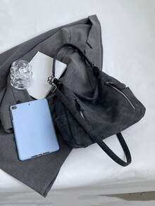 时尚新款大容量女包，百搭复古斜挎包，质感单肩通勤托特包，简约磨砂腋下包，小众大学生单肩包，时尚个性，漂亮单肩包 - 黑色 - 查看 10