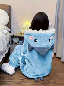 Bộ trang phục hình cá mập hoạt hình dài tay, có mũ trùm đầu, thoải mái, ấm áp và mềm mại, làm từ chất liệu polyester, thích hợp cho lễ hội Halloween, các lễ hội âm nhạc và dạ hội hóa trang. - Nhiều màu - Xem 8