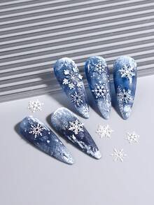 1个雪花冬季美甲硅胶模具，可重复使用凝胶美甲印花模板工具，美甲沙龙用品 - 無色 - 查看 6