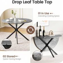 Dining Table And Chairs Set Of 2, Grey Folding Round Dining Table With 2 Black Linen Fabric Chairs For Dining Room, Kitchen, Living Room - Gray Table + 2 Black Linen Chairs - View 6