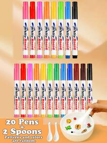 Conjunto de 10/14 Canetas Mágicas de Aquarela com Colher, Canetas de Aquarela com Tinta Flutuante, 12 Cores, Ferramentas de Grafite para Crianças, Caneta Marcadora Flutuante, Brinquedo para Presente, Adequado para Meninos e Meninas de 3 a 12 Anos, Lavável, Criativo, Lápis de Cor de Brinquedo Educativo, Material Escolar (Algumas Cores Aleatórias) - Multicolorido - Ver 11