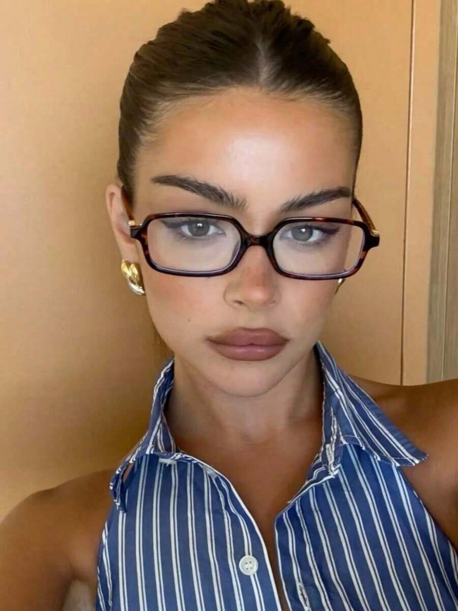 1pc Women's Elliptical Small Oval Frame Personalized Street Snap Concave Shape Clear Glasses Summer Study Accessories Glasses Accessories For Women - màu nâu - Xem 1