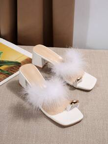 Giày cao gót đính đá pha lê Chunky dành cho nữ, dép xỏ ngón đính đá pha lê mềm mại, phong cách cổ tích - trắng - Xem 6