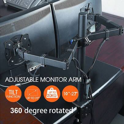Drehbare 2 -5"-32" Wege-Monitorhalterung, Dual-Doppel-Tischhalterung, für zwei Bildschirme, flexible Positionieroptionen,Monitor Halterung 2 Monitore für 13-32 Zoll Flach & Curved Bildschirm, Dual Arm Monitorhalterung Höhenverstellbar Neigbar Schwenkbar Drehungbar,Weihnachts & Neujahr Musthave