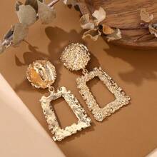 Fashionable Retro Geometric Earrings Creative  Unique Embossed Trapezoidal Long Metal Earrings A Great Gift For Friends - Hình thang vàng - Xem 4