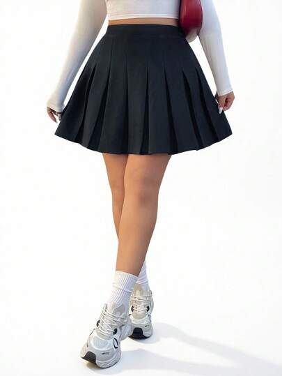 Solavibe 大码女式百褶裙，迷你女式半身裙，黑色女式半身裙，带口袋保护隐私半身裙，可爱风半身裙，休闲百搭，女式冬季服装