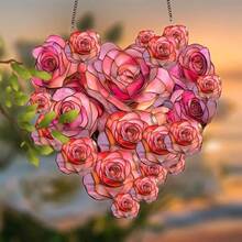 1 Peça Rosa Plana Acrílica 2D, Decoração Romântica Plana de Janela Suspensa, Presente para o Dia dos Namorados e Aniversário, Decoração de Jardim Interno/Externo, Decoração Plástica com Tema de Amor para Casa e Casamento, Sem Necessidade de Eletricidade