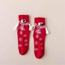 3D Eyes Cartoon Magnetic Design Christmas Socks - Cute Hand In Hand Small Leg Socks, Playful Holiday Socks, Valentine's Day, Thanksgiving, New Year, Novel Christmas Clothing, Christmas Enthusiasts, Gift Shoppers, Suitable For Various Festivals