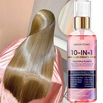 10合1即时柔顺护发油喷雾 - 免洗护发素，快速柔顺保湿，适用于干性、受损、毛躁、卷曲、直发、波浪、蓬松发质 - 72小时保湿，保护秀发免受热损伤，防止断裂和分叉 - 适用于所有发质（直发、蓬松、染发） - 男女皆宜