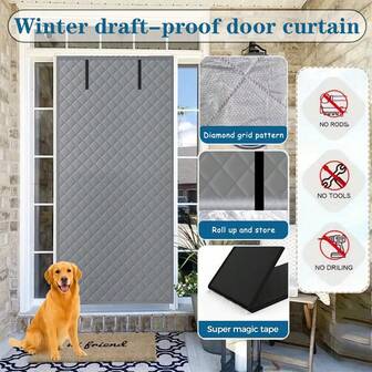 1 pieza Tope de corriente de aire de invierno, instalación sin herramientas y amigable para mascotas, material acolchado, patrón de diamante gris. Con almacenamiento enrollable y detalles de , bloquea el viento frío y mantiene el calor, adecuado para el hogar, invierno y otros escenarios