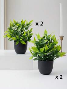 MEHELANY 4/1件装仿真小型盆栽植物，塑料材质，黑色花盆，迷你仿真植物，适用于家居、办公室、餐桌、农舍、庭院、浴室装饰 - 黑色 - 查看 6