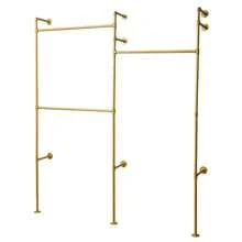 Wall-Mounted Clothing Display Rack,  Industrial Pipe 3 Shelves Clothes Organizer,Heavy Duty Rustic Gold Metal Garment Frame,3-Tier Design For Bedroom, Living Room - Vàng - Xem 7