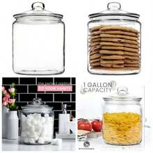 1 Gallon Glass Cookie Jar - Large Food Storage Container with Airtight Lid - Keep Flour, Chewy Pet Treats, Candy, Dried Foods, Detergent Pods Your Kitchen or Laundry Room - Pack of 1 - inicial - Ver 1