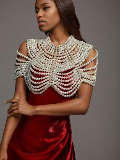 Handgewebte Perlen-Körperkette, mehrlagige Perlen-Schulterkette, Perlenschal, Schal-Halskette; geeignet zur Dekoration von Partyoutfits oder als Geschenk für Freunde.