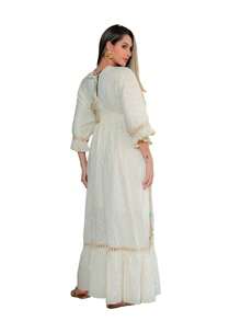 KIARA BRAZIL Floral Embroidered Long Dress With 3/4 Sleeves And V-Neck, Boho Chic Style, Elegant And Feminine For Summer - 8006 - trắng - Xem 3