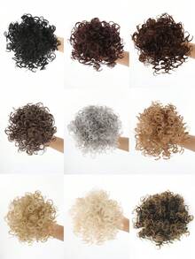 1 pieza Extensión de cabello sintético con moño rizado y ondulado desordenado con cordón elástico para uso diario, cosplay, festivales de música, fiestas y vacaciones de mujeres - Multicolor - Ver 2