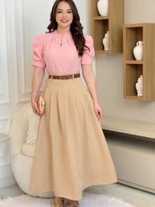 Women's Executive Blouse With Princess Sleeves And Neckline Detail, Evangelical Fashion, Chic Social Style, Evangelical Fashion - 乾枯玫瑰色 - 查看 5