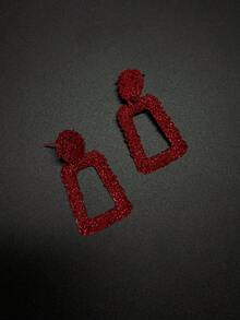 1 Pair Geometric Trapezoid Matte Embossed Metal Stud Earrings, Exaggerated Bohemian Style Earrings For Women