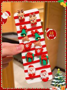 10pcs/Set Cute Christmas Hair Scrunchies, Featuring Santa Claus, Reindeer & Other Christmas Elements, Perfect Christmas & New Year Gift For Girls, Ideal For Holiday Hairstyles