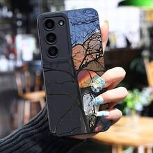 Funda de Primavera con Grano de Madera Negra para Samsung Galaxy S25 Ultra/S24 PLUS/S23+/S22/S21 Series, Diseño de  de Moda Nueva, Ligera, Antideslizante y Resistente a Impactos, Funda Protectora de TPU de Alta Calidad, Funda de Uso Diario, Funda Protectora Resistente a Impactos, Estética Moderna, Funda de Teléfono a la Moda, Resistente a Impactos, Carcasa Flexible, Cubierta Protectora, Funda Protectora Resistente a Impactos, Usuarios de Smartphones, Compradores Conscientes de la Moda - Colores mixtos - Ver 4