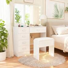 Dressing Table Stool Modern Soft Cushioned Seat Makeup Bench Piano Chair White - White - View 5