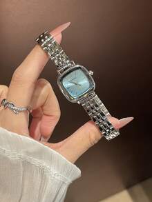1 pieza Reloj de mujer vintage de acero inoxidable plateado con esfera cuadrada pequeña, reloj de pulsera de cuarzo minimalista, elegante y de lujo, adecuado para uso diario, fiestas y otras ocasiones