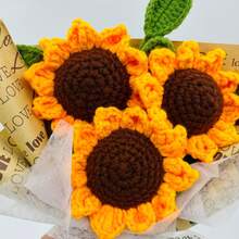 onEternal باقة زهور عباد الشمس المصنوعة يدويًا بالكروشيه، زهور خيطية دائمة لديكور المنزل هدية، مناسبة للأعياد والمناسبات مثل عيد الحب وعيد الأب وعيد الأم والتخرج - أصفر - مشاهدة 5