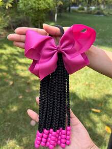 1条迷人可拆卸10英寸合成卷曲编织马尾假发，带珠子装饰 - 非常适合儿童派对和角色扮演 - 自然黑 - 查看 12