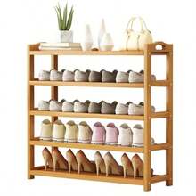 5 TierWooden Shoe Rack Shoe Cabinet MultiLayer With Round Handle Space Storage Rack Suitable For Kitchen Household Living Room Entrancee 100x25x90cm - As Pic - View 1