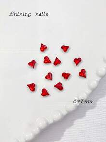 50pcs Oblique Heart Nail Art Rhinestones, Pointed Bottom Colorful Sparkling Heart Shaped K9 Glass Crystal Nail Jewelry Decorations Nails Nail Supplies Nail Gems - Red - View 8