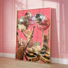 1pc Fun Disco Cat Matte Poster Art Print, Colorful Wall Art, Gift For Cat Lovers, Playful Aesthetic, Party Vibes, Cat Art Home Decor Posters Canvas Painting Wall Arts Room Home Decoration Unframed - Multicolor - View 8