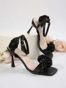 时尚方头凉鞋,休闲简约风,性感高端夏季户外穿搭,细带露趾设计,适合约会、通勤、旅行等场合。 - 黑色 - 查看 9