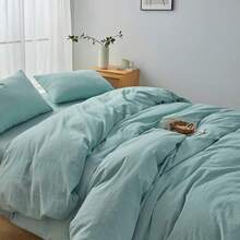 Duvet Covers SetsFACE TWO FACE - Juego de funda de edredón 100 % algodón lavado con textura transpirable duradera suave cómoda King azul polvorientoDuvet Covers Sets - Azulempolvado - Ver 2