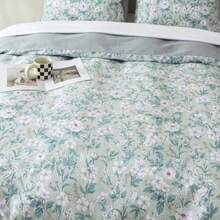 HoneiLife - Funda de edredón botánica tamaño King 100% algodón juego de ropa de cama floral con cierre de cierre y lazos en las esquinas juego de funda de edredón de flores silvestres verde - Hojas verdes - Ver 5