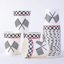 10/20/40/60pcs,Race Car Party Supplies,Racing Birthday Party Paper Cups, Luncheon Cups For Let's Go Racing Checkered Flags Birthday Party Decorations,Checkered Flag Design, Disposable Cups For Birthday Celebrations - 彩色 - 查看 3