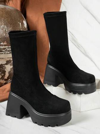 Over-The-Knee Tall Boots For Petite Women, New Autumn Elastic Thick Bottom Slim Fit High Shaft Riding Boots