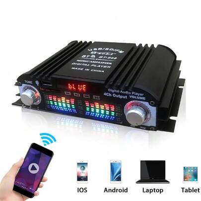 Controlador de DJ, amplificador de áudio HiFi de pico de 1600 W, amplificador de áudio digital de 4 canais, player Bluetooth, rádio FM, controle remoto compatível.