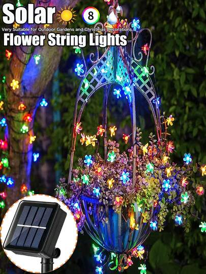 Solar Christmas Lights String ,20/50/100LEDS Solar Cherry Blossom Light String, Outdoor Waterproof Solar Patio Lights,Solar Flower String Lights 8 Lighting Modes, Solar Fairy Lights For Garden Yard Porch Wedding Party Camping Christmas Tree Decor, Halloween Christmas Decorations Lights