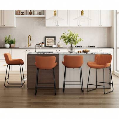  Chairus 2PCS Bar Stools PU Leather Metal Legs Orange (Bar/Kitchen)