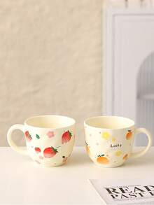 1pc Fruit & Floral Ceramic Mug, Refreshing Beverage Cup, Milk And Coffee Cup, Suitable For Kitchen, Living Room, Home Entertaining, Gift, Christmas Present - Multicolor - View 6