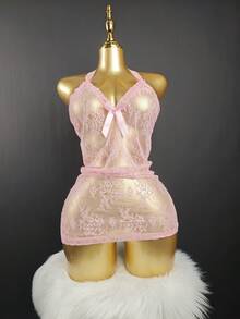 SOFUSEN Sexy Mesh Lace Lingerie, Backless Strapless Design, Decorated With Pearls. Suitable For Home, Party And Bedroom Wear. Sexy Lingerie - Pink - View 3