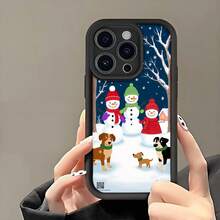 1PC Phone Case ,  Snowman Dogs Winter Scene Christmas Tree , Stylish Phone Case, Phone Decoration, All-around Lens Protection, Creative Small Gift, Funny Gift for Boys and Girls - Negro - Ver 7
