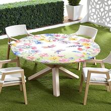 Water-Resistant Round Tablecloth With Elastic Edge For 40-44" Tables - 清新花香,色彩繽紛 - 查看 6