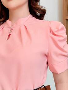 Women's Executive Blouse With Princess Sleeves And Neckline Detail, Evangelical Fashion, Chic Social Style, Evangelical Fashion - 乾枯玫瑰色 - 查看 4