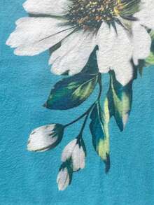 Cárdigan con estampado floral 3D - Diseño con patrón de flores, cierre con botones, suéter ligero, adecuado para todas las estaciones, chaqueta casual holgada, silueta estructurada para vacaciones - Azul - Ver 4